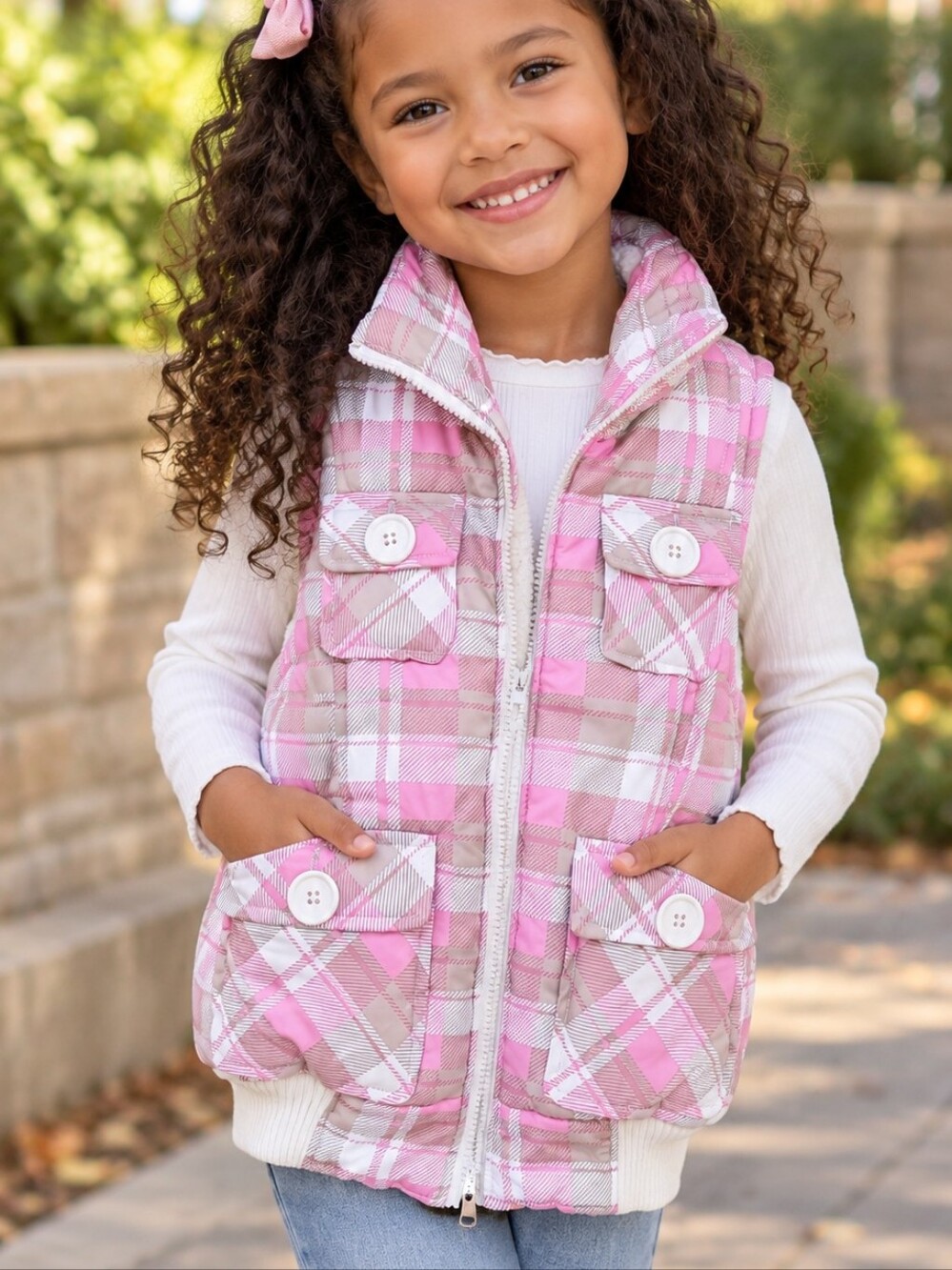 Dollhouse Girls Pink Plaid Sherpa Lined Puffer Vest Size 5/6 -C